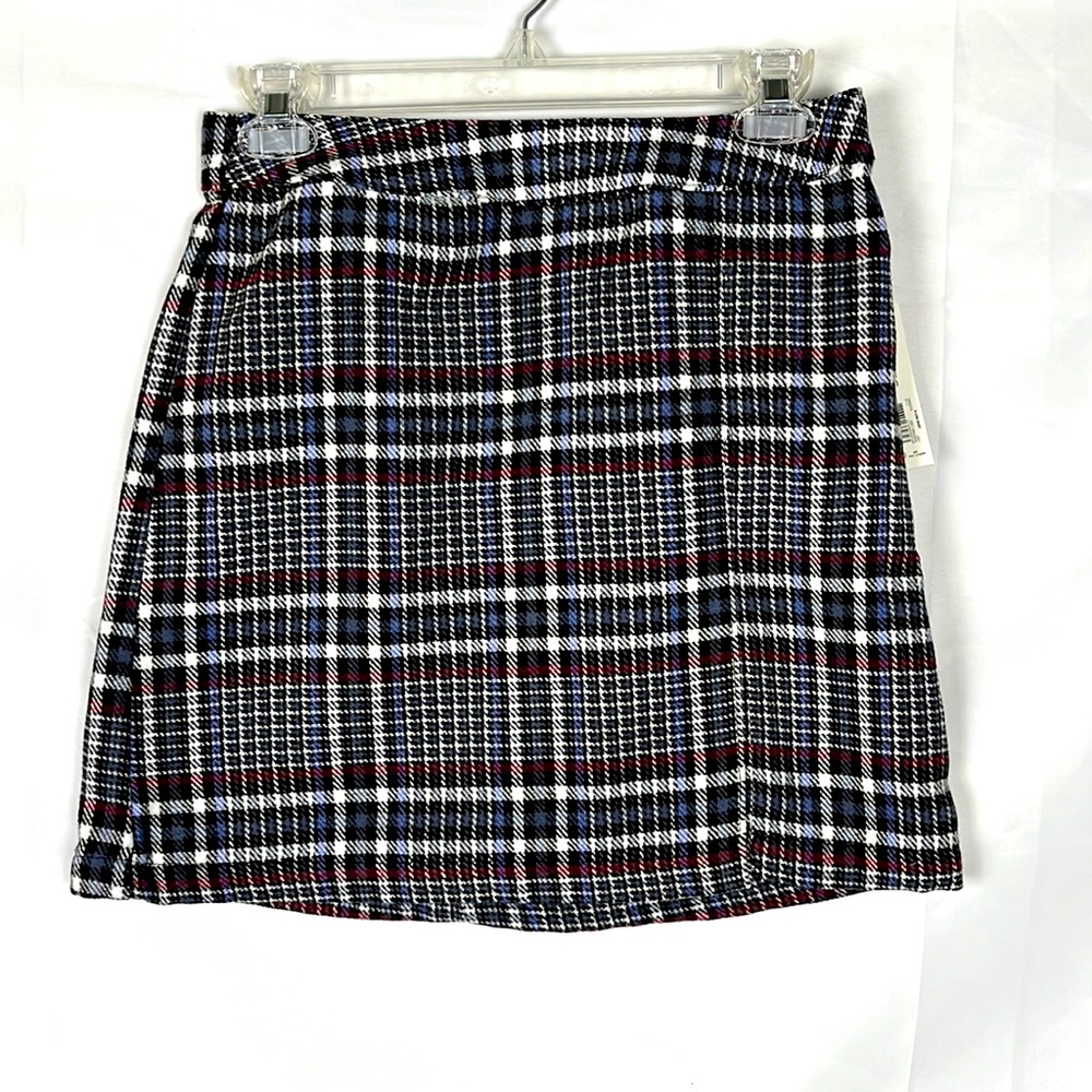 Plaided Mini Skirt Blue & Black Side Split Back Zipper Juniors Size Small
